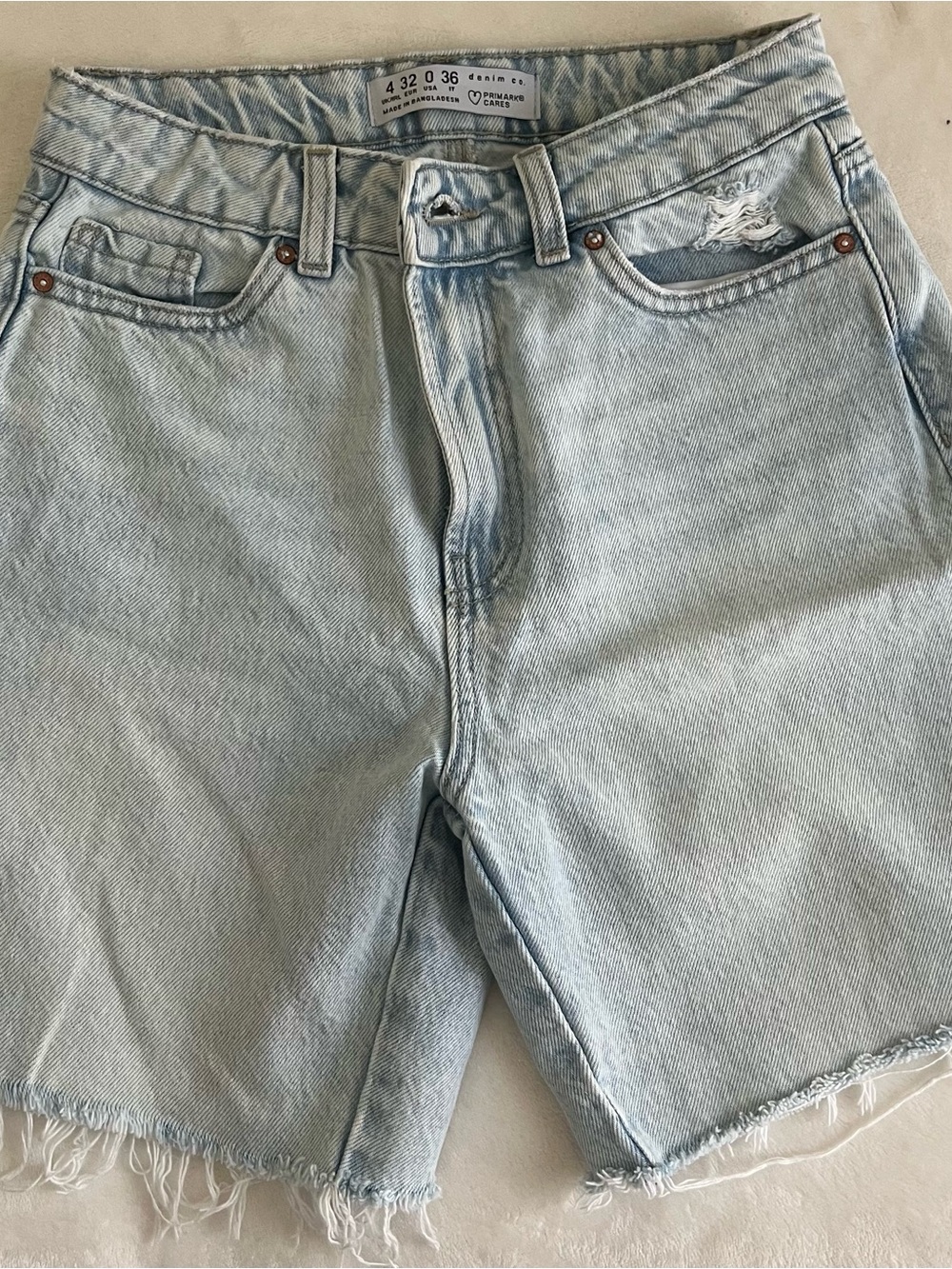 Primark Light Wash Distressed Denim Shorts